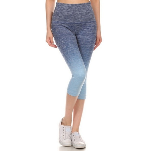 Pants - Dip Dye Ombre Athletic Fold Over Capri Leggings DB